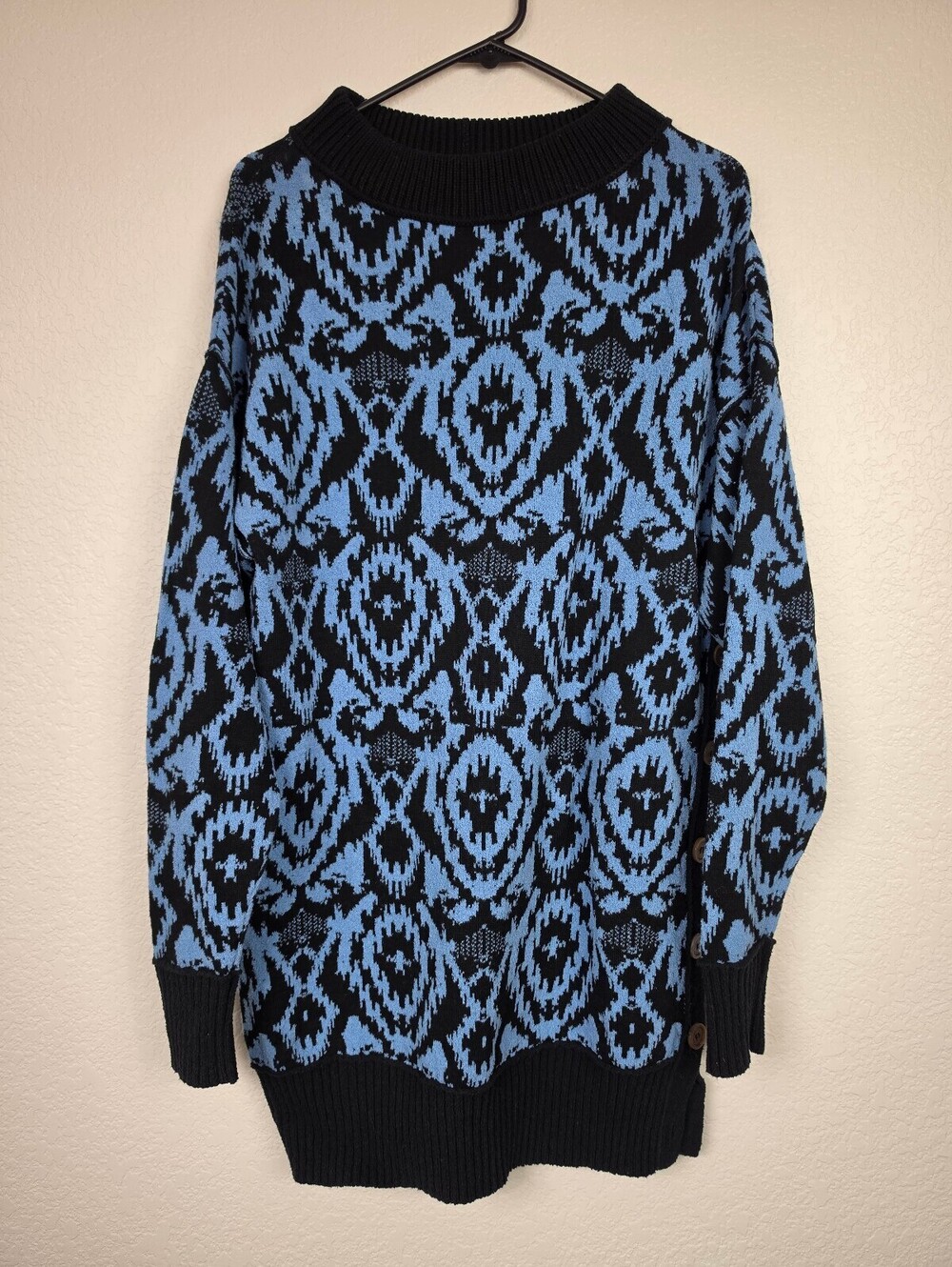Free People Blue Black Damask Long Sweater Dress